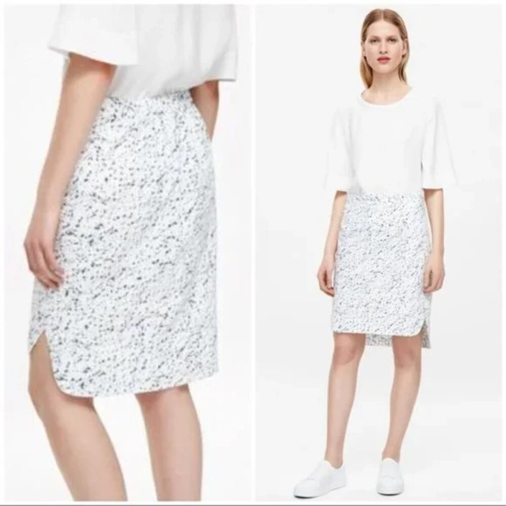 New COS high waisted paint splatter textured quilted high low pencil midi skirt - Picture 3 of 16